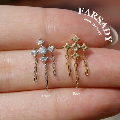 Cross Drift - 925 Silver Threadless Stud / Fits Cartilage Helix Tragus Lobe Earring