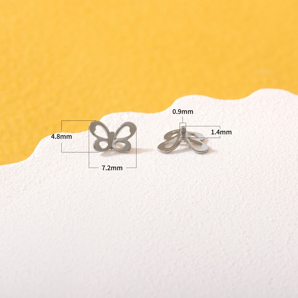 Hollow Wing - F136 Titanium Internally Threaded Stud / Fits Cartilage Helix Tragus Lobe Nostril Piercing