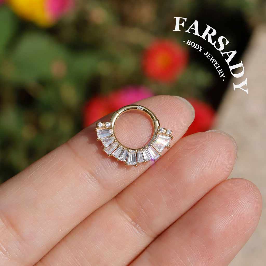 Allround Radiance - Sterling Silver Hinged Clicker Hoop / Fits 16G Septum Ring Helix Conch Daith Earring