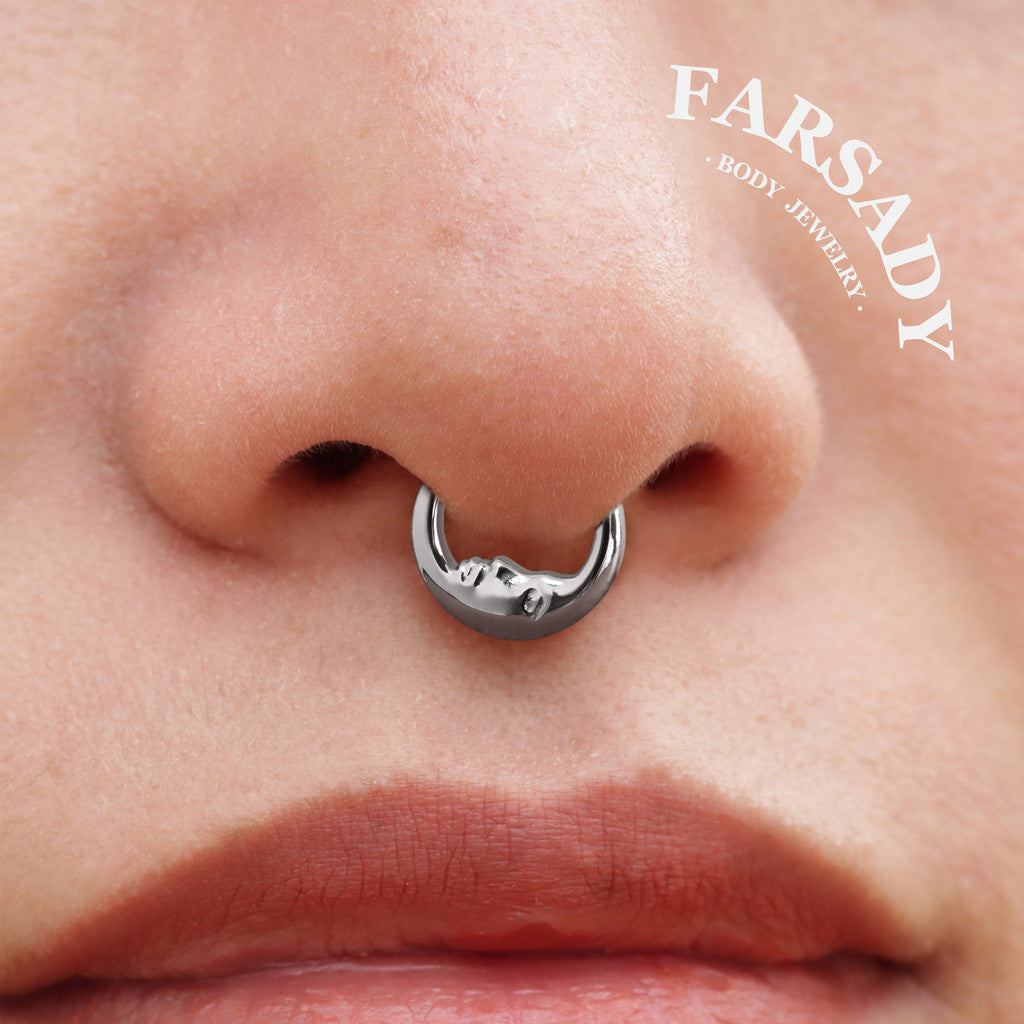 Moon Face - F136 Titanium Hinged Clicker Hoop / Fits 16G Septum Ring Helix Conch Cartilage Earring