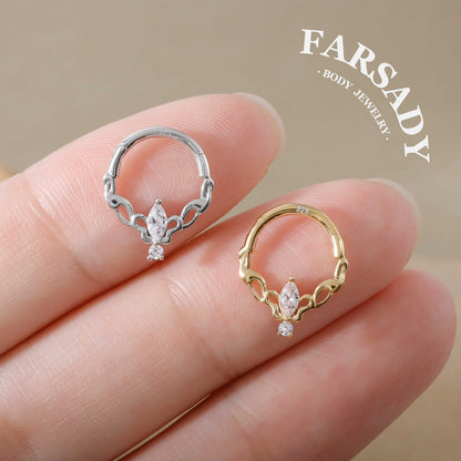 Gilded Talisman - 925 Silver Hinged Clicker Hoop / Fits 16G Septum Ring Helix Conch Daith Earring