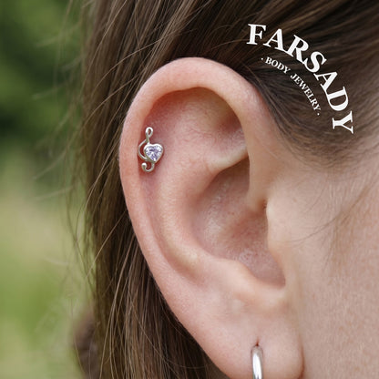 Loving Clef - 925 Silver Threadless Stud / Fits Cartilage Helix Tragus Lobe Nostril Piercing
