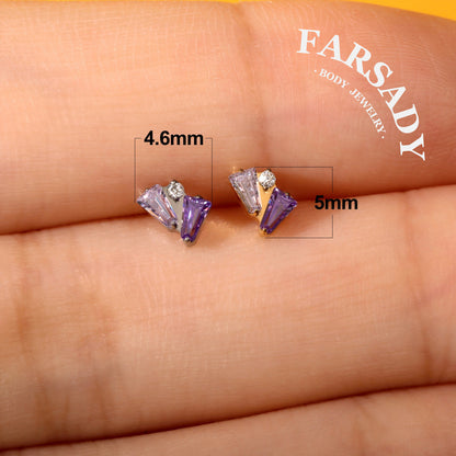 Twin Trapezoid - F136 Titanium Colorful CZ Replacement Tops / Fits Internal Thread Ear Studs