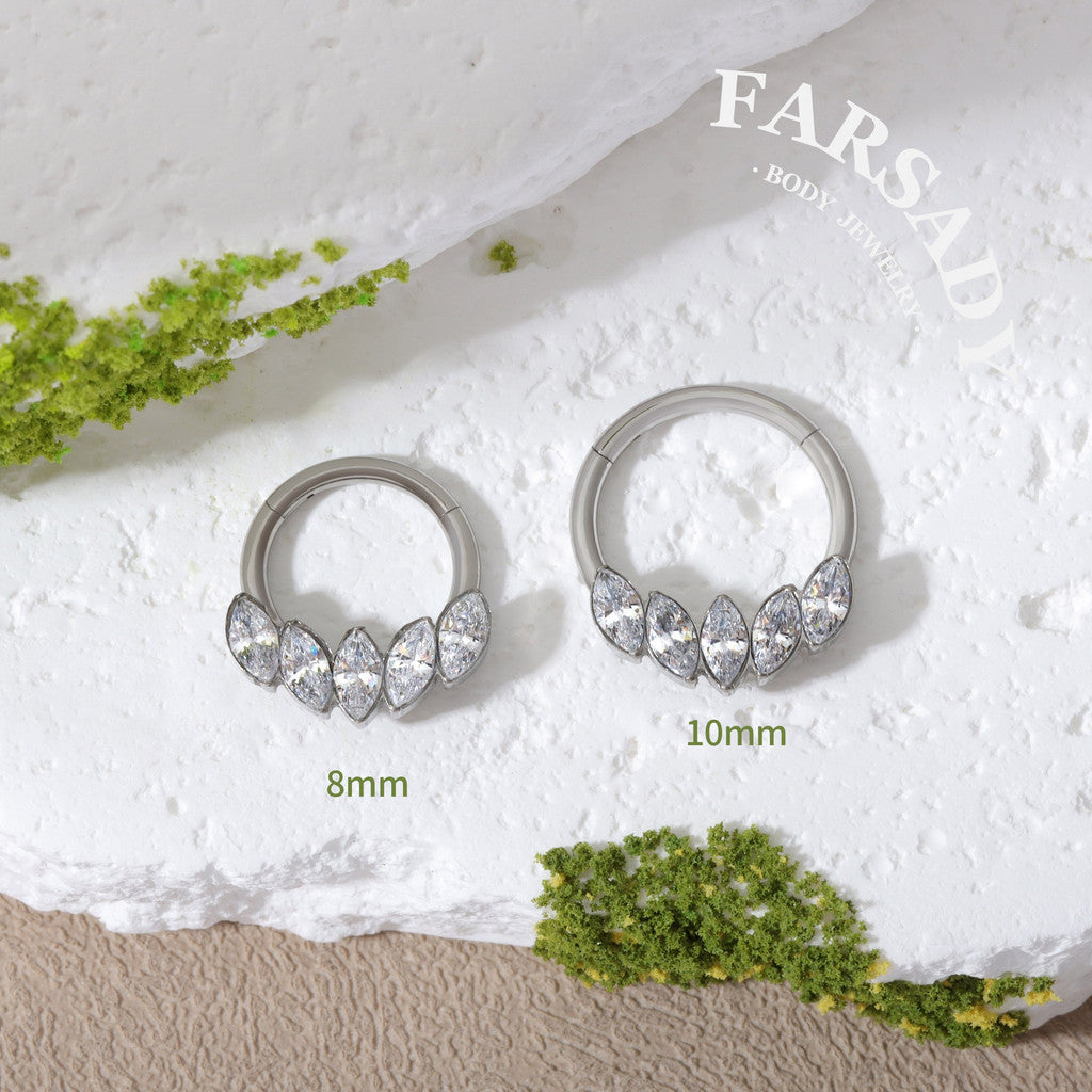 Lunar Crest - F136 Titanium Hinged Clicker Hoop / Fits 16G Septum Ring Helix Conch Cartilage Earring