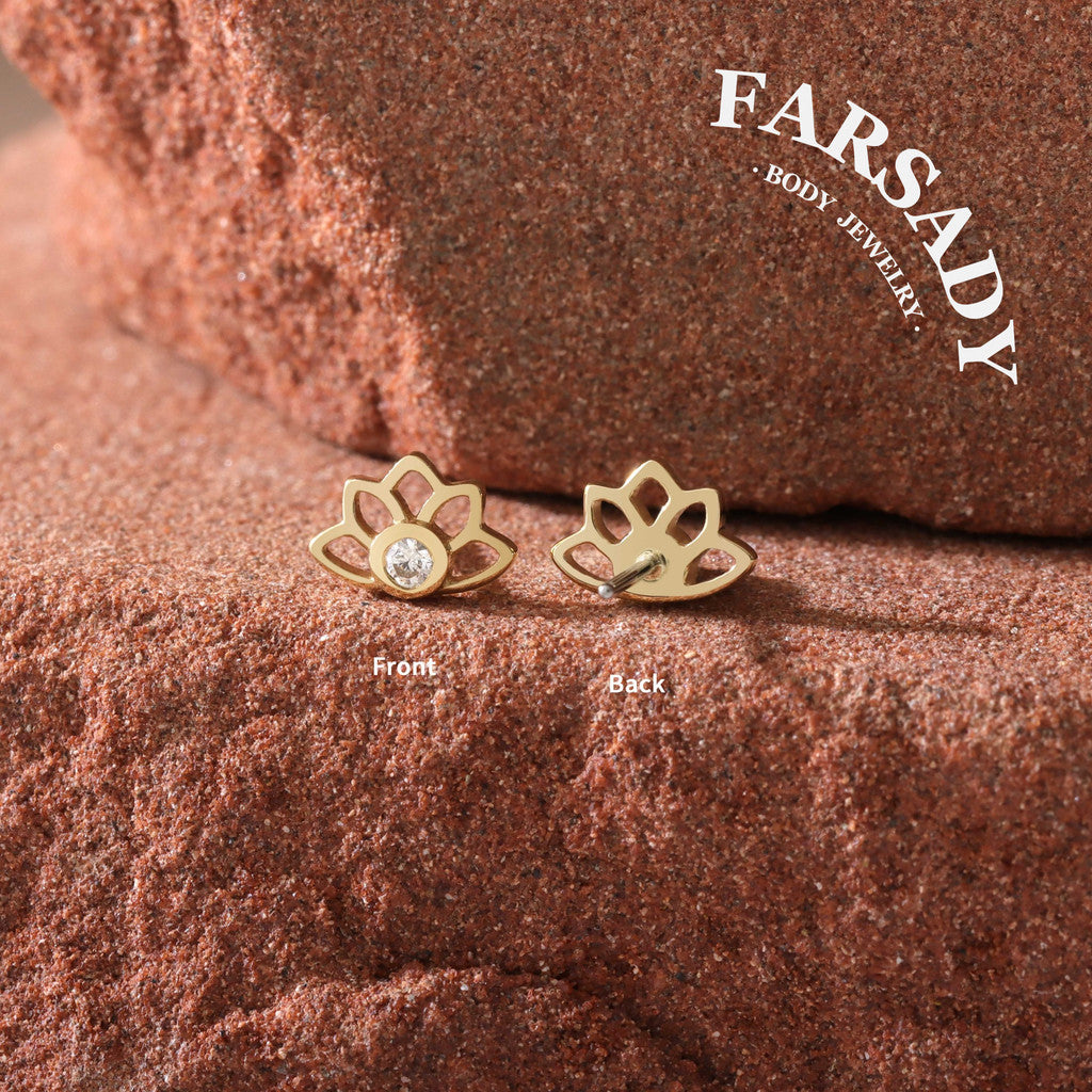 Lotus Radiance - Solid 14K Gold Threadless Stud / Fits Cartilage Helix Tragus Lobe Nostril Piercing