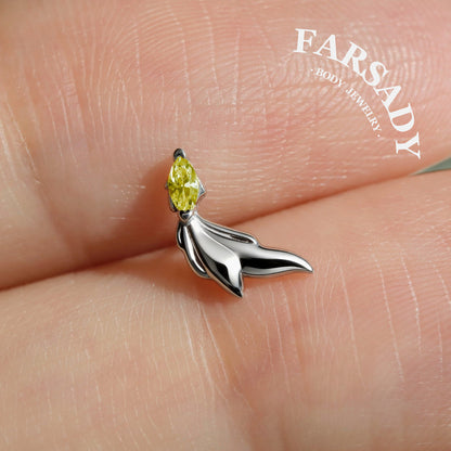 Golden Koi - 925 Silver Threadless Stud / Fits Cartilage Helix Tragus Lobe Nostril Piercing