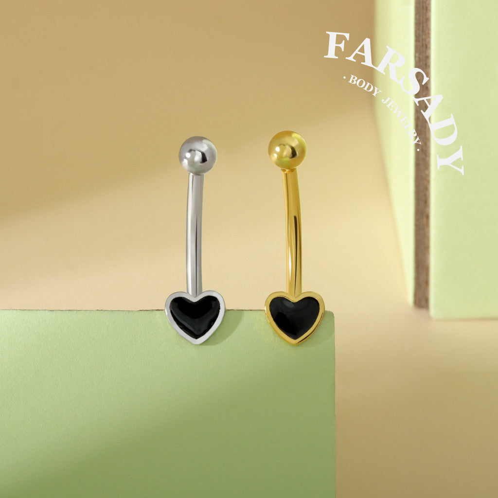 Ebony Heart Outline - 925 Silver Belly Button Ring / Fits 14G Navel Piercing