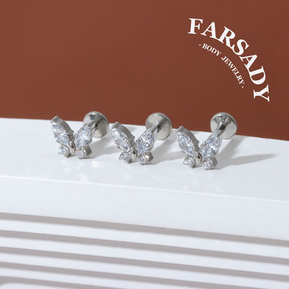Winglet Spark - F136 Titanium Internally Threaded Stud / Fits Cartilage Helix Tragus Lobe Nostril Piercing