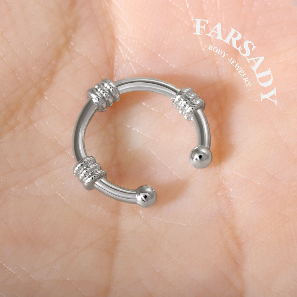 Knotted Golden Arc - 316L Fake Nose Ring C-Hoop Piercing / Fit Non-Pierced Septum Ring