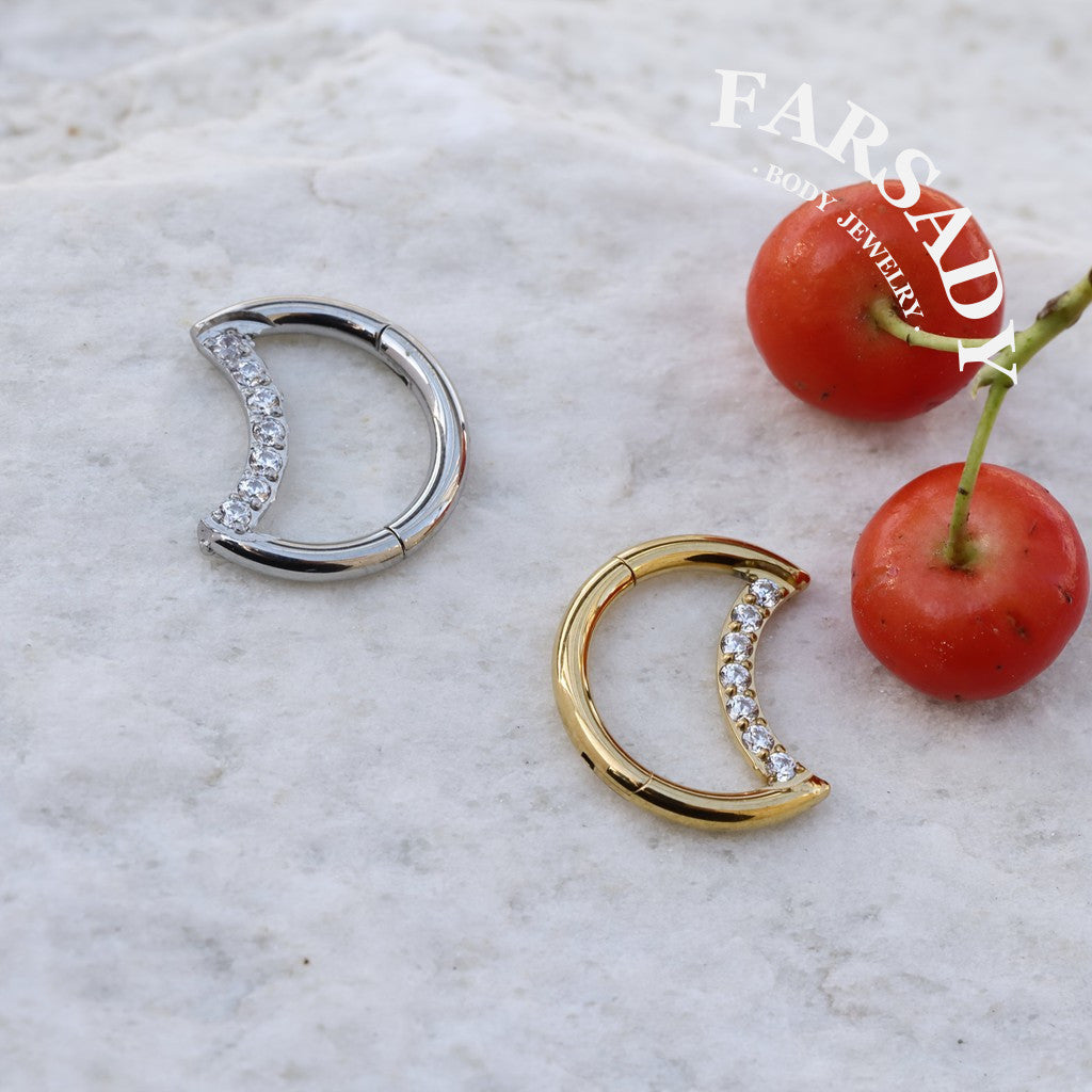 Crescent Shine - 316L Hinged Clicker Hoop / Fits 16G Daith Hoop Cartilage Earring / Hypoallergenic Jewelry for Sensitive Skin, Elegant Piercing Jewelry for Daily Wear & Gifts