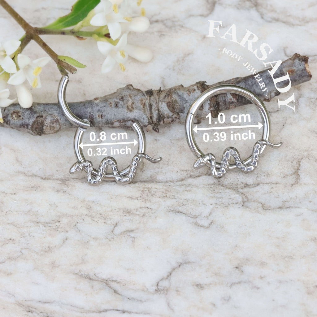 16G Titanium Snake Septum Clicker/ Snake Cartilage Earring/ Hinged Daith Hoops/ Snake Daith Ring/ Titanium Nose Hoop/ Daith Piercing/ Datih Earring