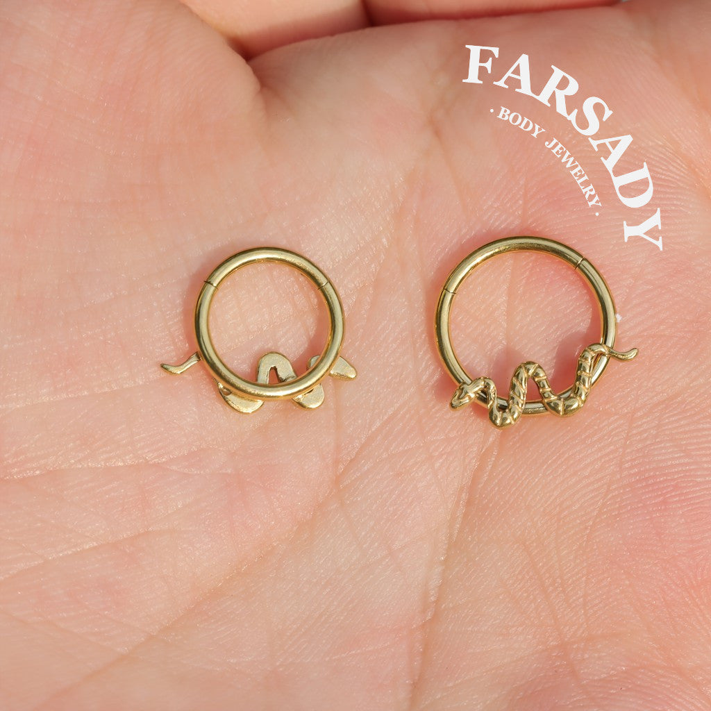 16G Titanium Snake Septum Clicker/ Snake Cartilage Earring/ Hinged Daith Hoops/ Snake Daith Ring/ Titanium Nose Hoop/ Daith Piercing/ Datih Earring