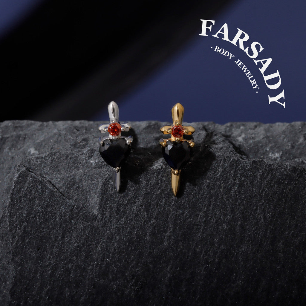 Obsidian Blade - Sterling Silver Push In Stud / Fits Cartilage Helix Tragus Lobe Earring  Nose Stud / Threadless Flat Back Piercing, Hypoallergenic Jewelry for Sensitive Skin