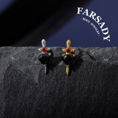 Obsidian Blade - Sterling Silver Push In Stud / Fits Cartilage Helix Tragus Lobe Earring  Nose Stud / Threadless Flat Back Piercing, Hypoallergenic Jewelry for Sensitive Skin