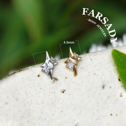 20G/18G/16G Star Threadless Push In Labret Stud •Sterling Silver Flat Back Earring •Tragus Stud •Flat Back Stud •Helix Stud •Cartilage Stud