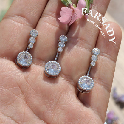14G Sterling Silver Triple CZ Belly Button Ring - S925 Clear CZ 8mm 10mm 12mm  Navel Body Piercing Jewelry - Non Healed Piercing Friendly Body Jewelry