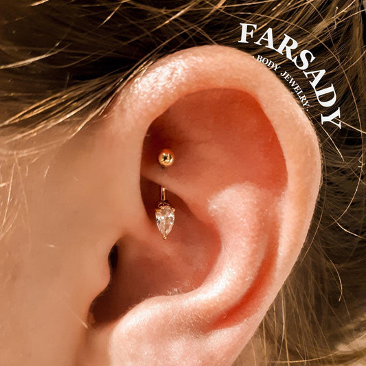 Dew Tear - 316L Clear CZ Curved Barbell / Fits 16G Rook Daith Earring Lip Eyebrow Cartilage Piercing