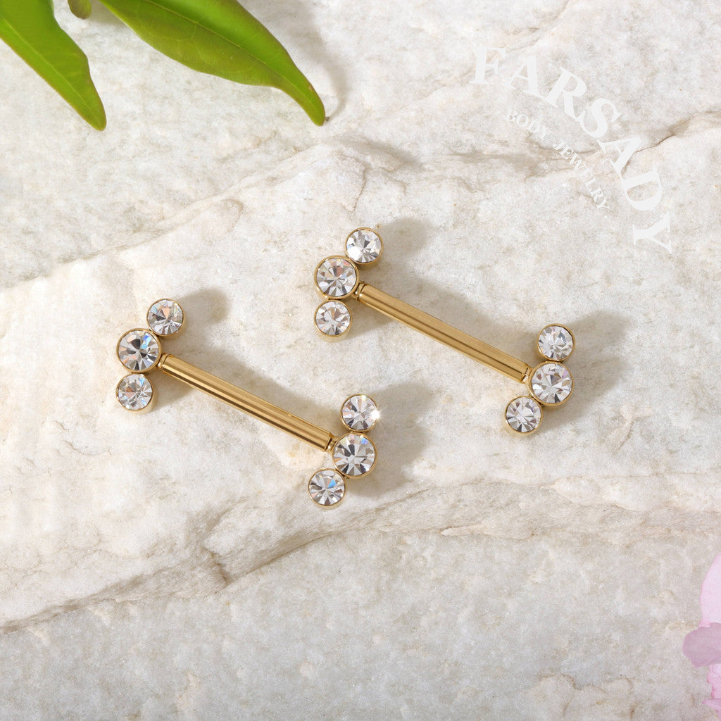 Triple Zircon - 2PCS Clear CZ Straight Barbell / Fits 16G Chest Piercing Nose Bridge