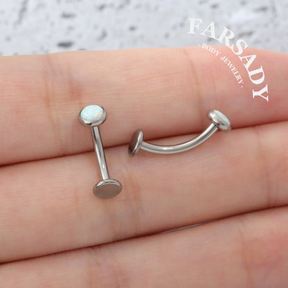 Prismatic Opal Dot - F136 Titanium Internally Threaded Belly Button Ring / Fits 14G Navel Piercing
