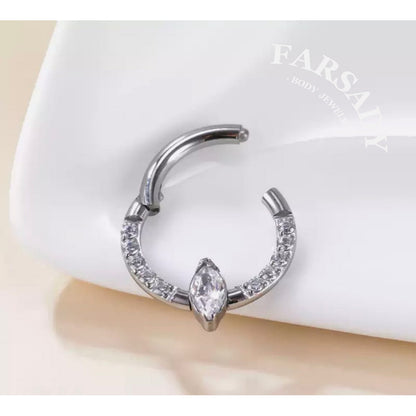 Marquise Arc - ASTM F136 Titanium Hinged Clicker Hoop / Fits 16G Septum Ring Helix Conch Cartilage Earring