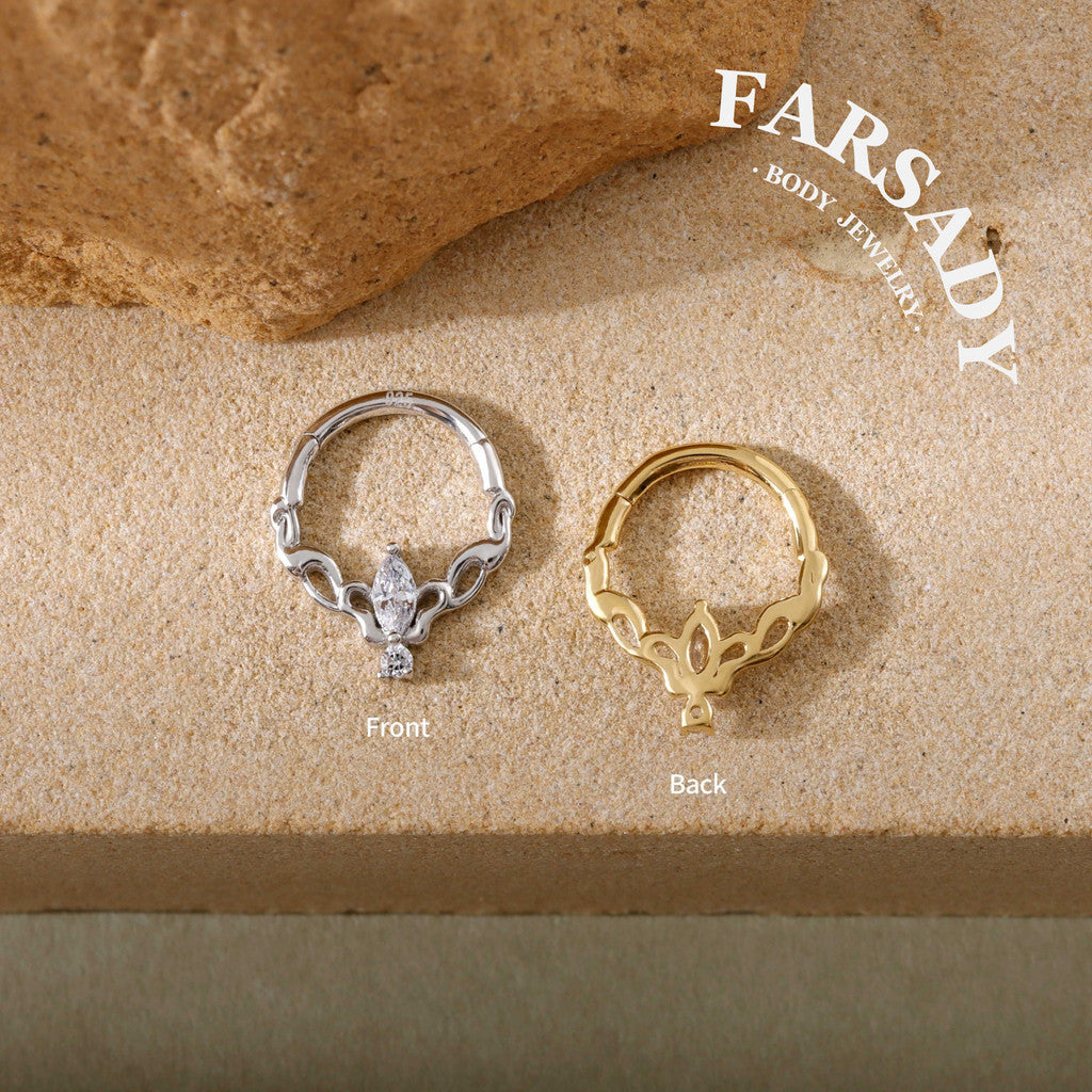 Gilded Talisman - 925 Silver Hinged Clicker Hoop / Fits 16G Septum Ring Helix Conch Daith Earring