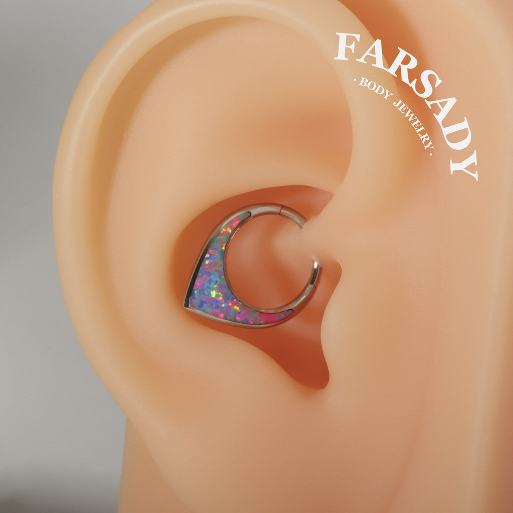 Opal Tear - ASTM F136 Titanium Hinged Clicker Hoop / Fits 16G Septum Ring Helix Conch Cartilage Earring