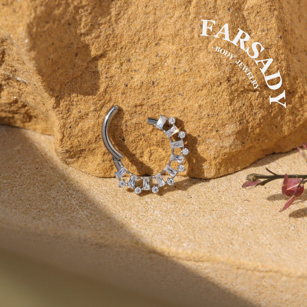 Ray Wreath - F136 Titanium Hinged Clicker Hoop / Fits 16G Septum Ring Helix Conch Cartilage Earring