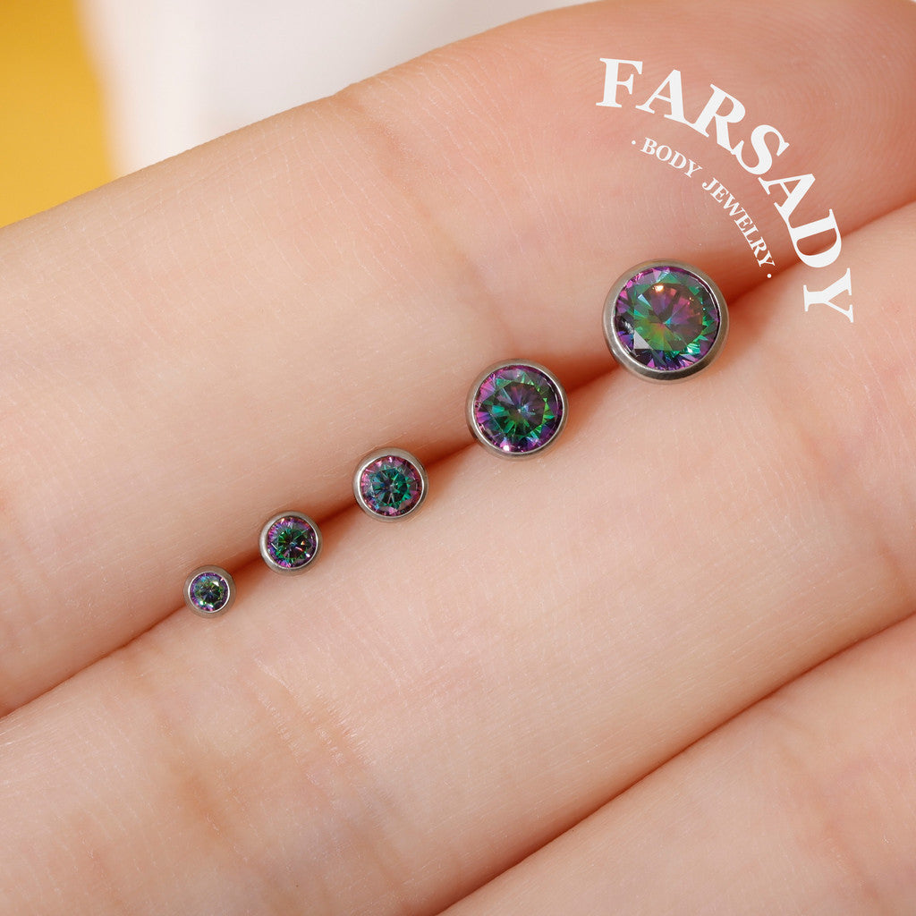 Gradient Color Zircon - F136 Titanium Colorful CZ Replacement Tops / Fits Threadless Ear Studs