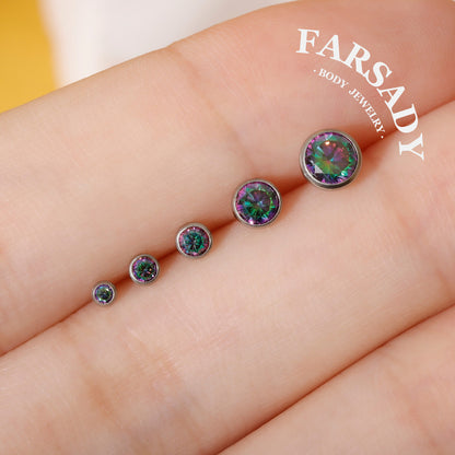 Gradient Color Zircon - F136 Titanium Colorful CZ Replacement Tops / Fits Threadless Ear Studs