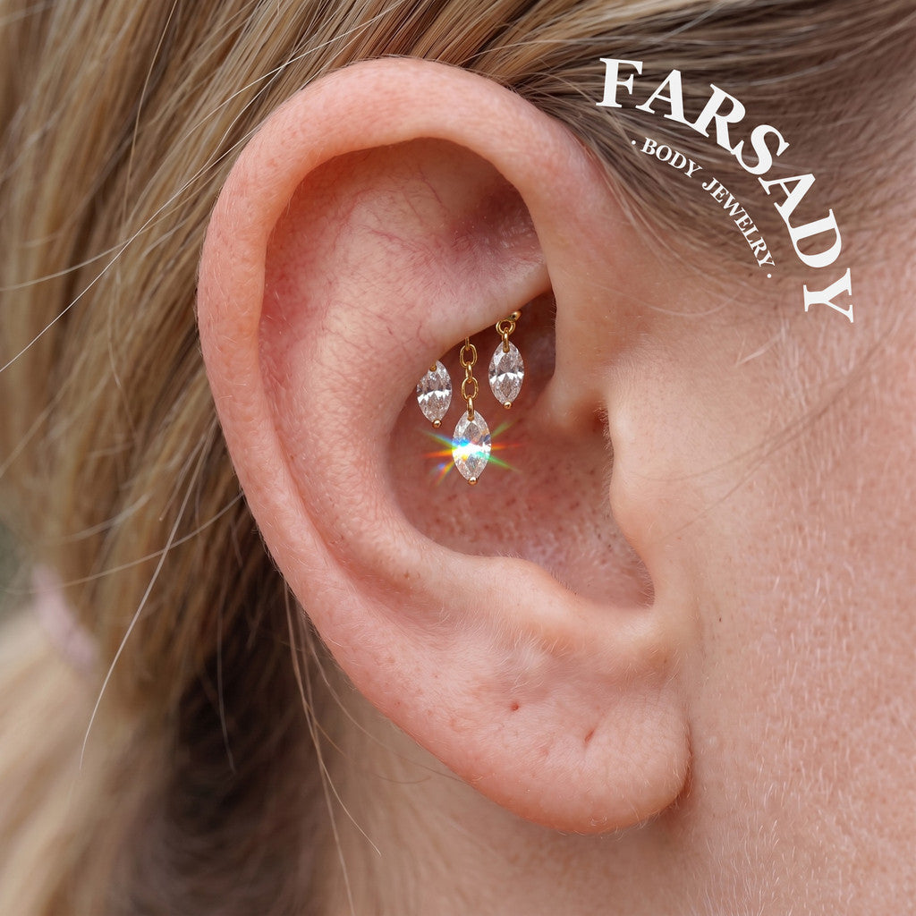 Marquis Veil - 925 Silver Threadless Stud / Fits Vertical Helix Hidden Rook Earring