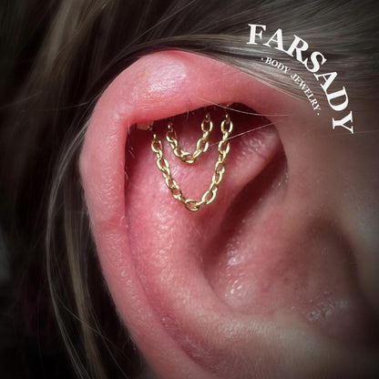 Double Chain - F136 Titanium Internally Threaded Stud / Fits Cartilage Helix Tragus Lobe Piercing