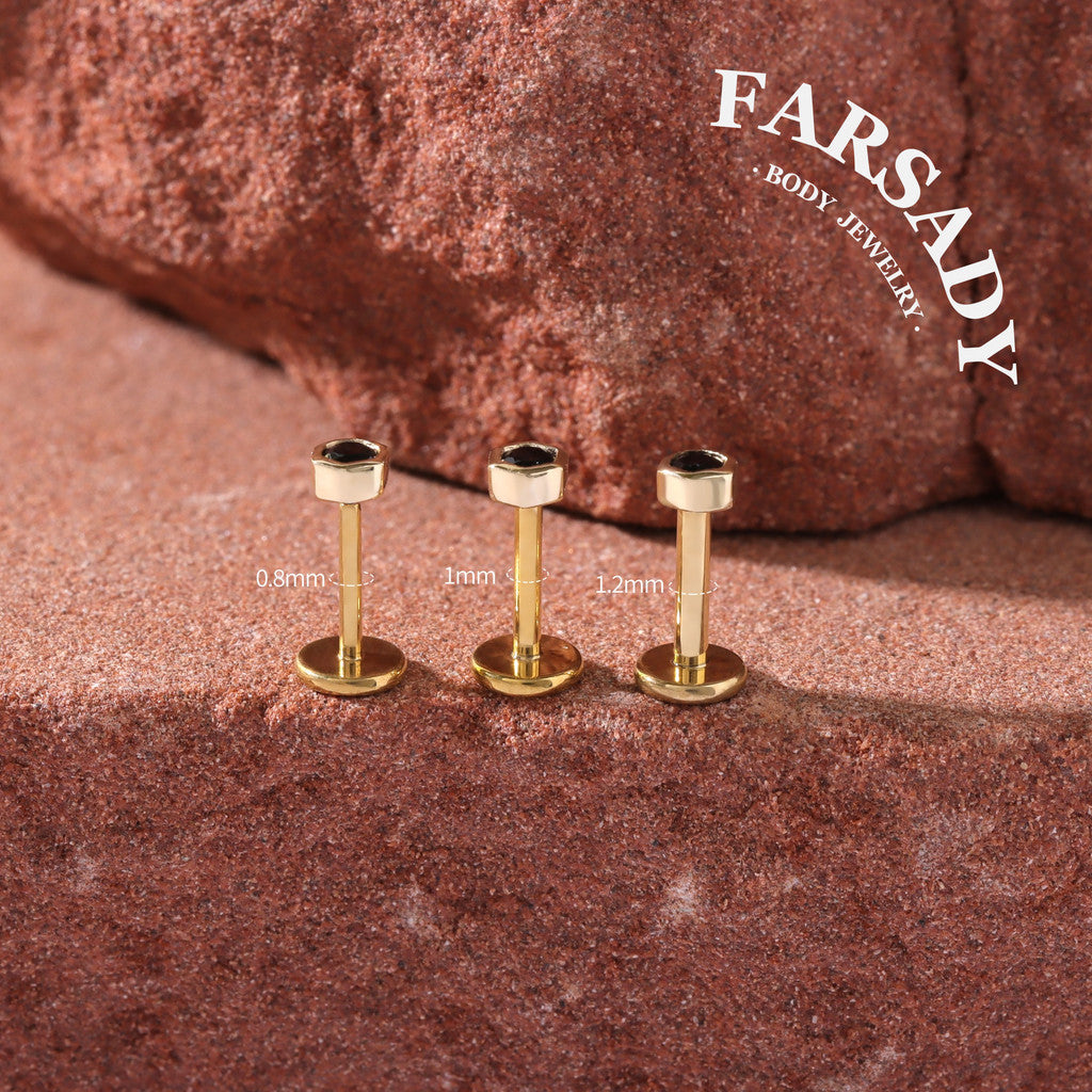 Dark Hexa - Solid 14K Gold Threadless Stud / Fits Cartilage Helix Tragus Lobe Nostril Piercing