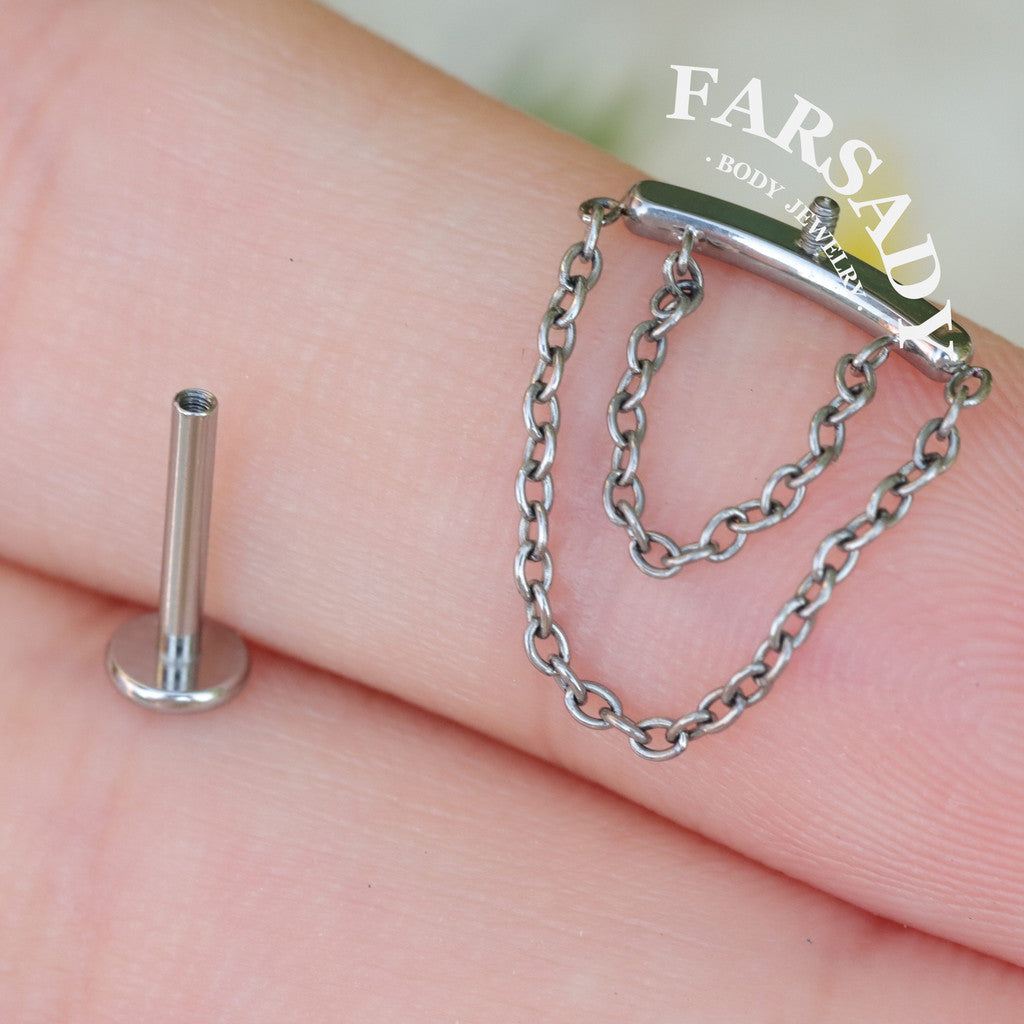 Double Chain - F136 Titanium Internally Threaded Stud / Fits Cartilage Helix Tragus Lobe Piercing