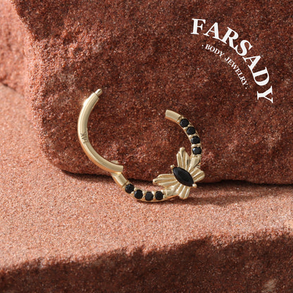 Noir Flutter - Solid 14K Gold Hinged Clicker Hoop / Fits 16G Septum Ring Helix Conch Cartilage Earring