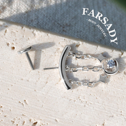 S925 Moon Star Threadless Stud | Fits Vertical Helix & Hidden Rook