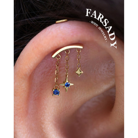 Midnight Pole - 925 Silver Threadless Stud