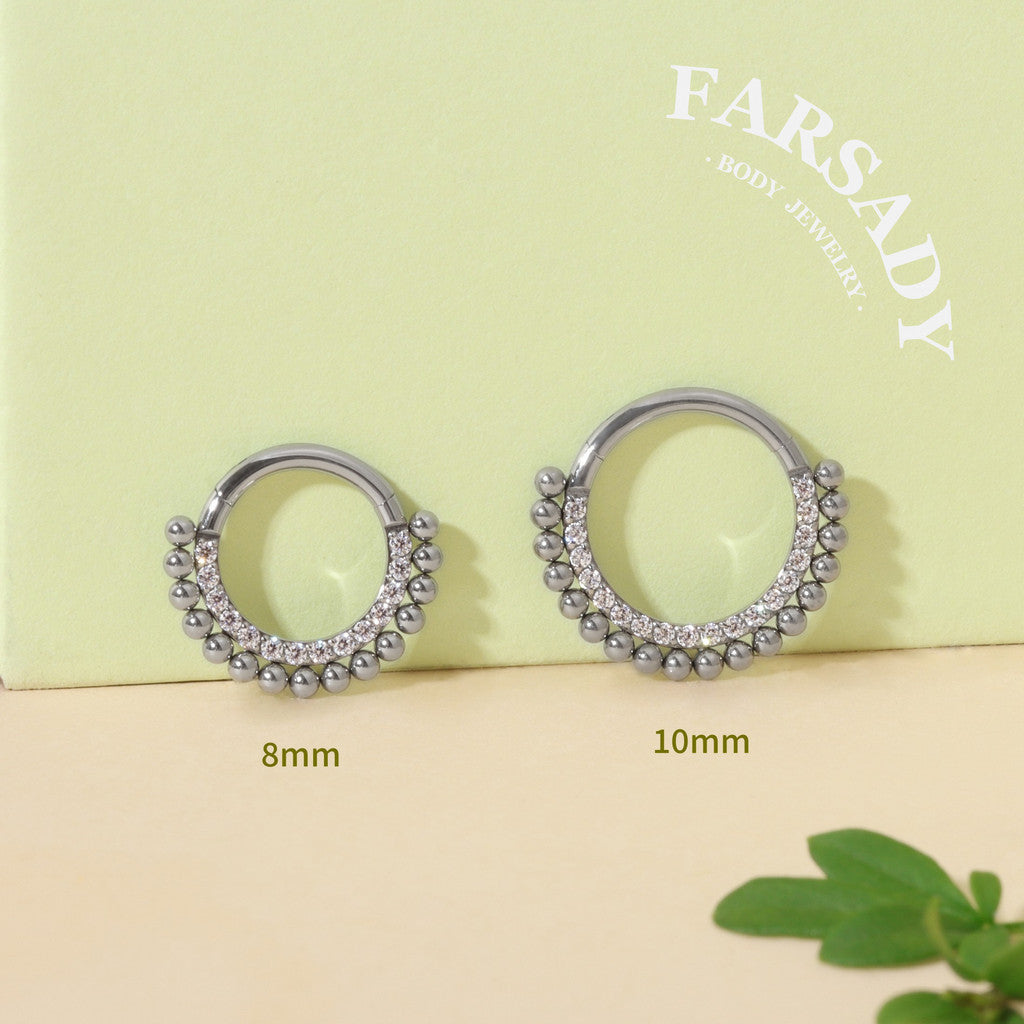 16G Titanium Tiny Beads Daith Earring & Septum | Hinged Clicker with 5A Cubic Zirconia | Piercing Jewelry for Helix, Conch, Daith, Rook, Tragus | Sparkling Daily Wear with Gift Box