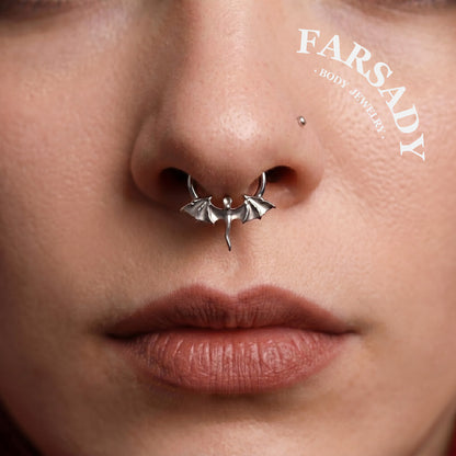 16G Titanium Romantasy Dragon Septum Nose Ring/ Implant Grade Titanium Daith Piercing Jewelry/ 16G Helix Tragus Conch Cartilage Hoop Earring