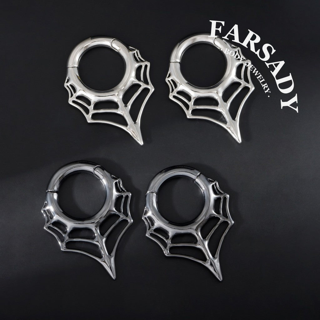 Spiderweb Ear Weights Hoop 5mm Stretched Ear 4 Gauges Earring Plugs Heavy Ear Weights Hanger Easy Clasp Gothic Ear Tunnels Lobe Stretching Body Jewelry