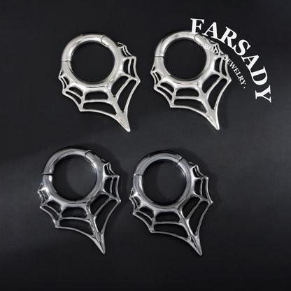 Spiderweb Ear Weights Hoop 5mm Stretched Ear 4 Gauges Earring Plugs Heavy Ear Weights Hanger Easy Clasp Gothic Ear Tunnels Lobe Stretching Body Jewelry