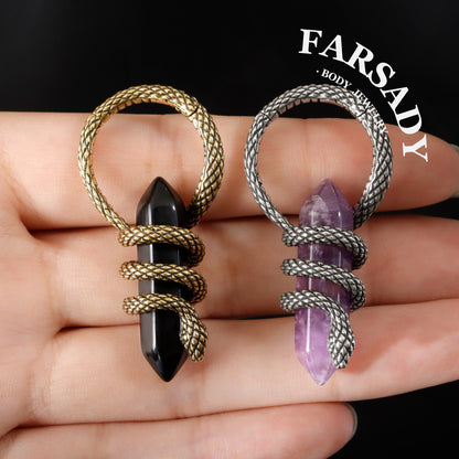 Serpens Amethysta - 316L Hinged Clicker Ear Weights / Fits 8G Stretched Ear Lobes Tunnels Plugs