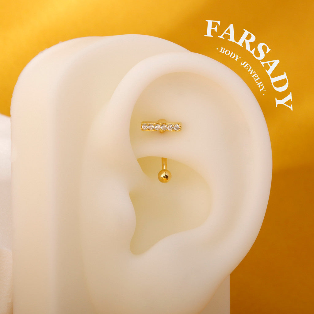 Linear Star Trail - 316L Clear CZ Curved Barbell / Fits 16G Rook Daith Earring Lip Eyebrow Cartilage Piercing