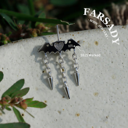 Bat Wing Heart - 925 Silver Threadless Stud / Fits Vertical Helix Hidden Rook Earring