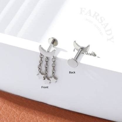 Moon Star Tassel - F136 Titanium Internally Threaded Stud / Fits Cartilage Helix Tragus Lobe Piercing
