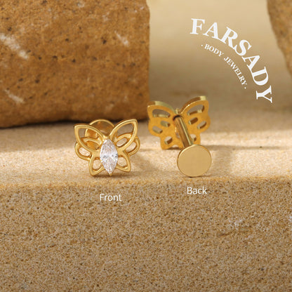 Hollow Butterfly - F136 Titanium Internally Threaded Stud / Fits Cartilage Helix Tragus Lobe Nostril Piercing