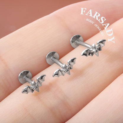 Nocturne Wing - F136 Titanium Internally Threaded Stud / Fits Cartilage Helix Tragus Lobe Nostril Piercing