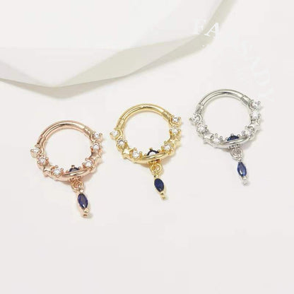 Star Tear - CZ Dangle Hinged Clicker Hoop / Fits 16G Septum Ring Helix Conch Cartilage Earring