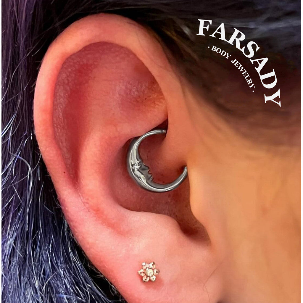 Moon Face - F136 Titanium Hinged Clicker Hoop / Fits 16G Septum Ring Helix Conch Cartilage Earring