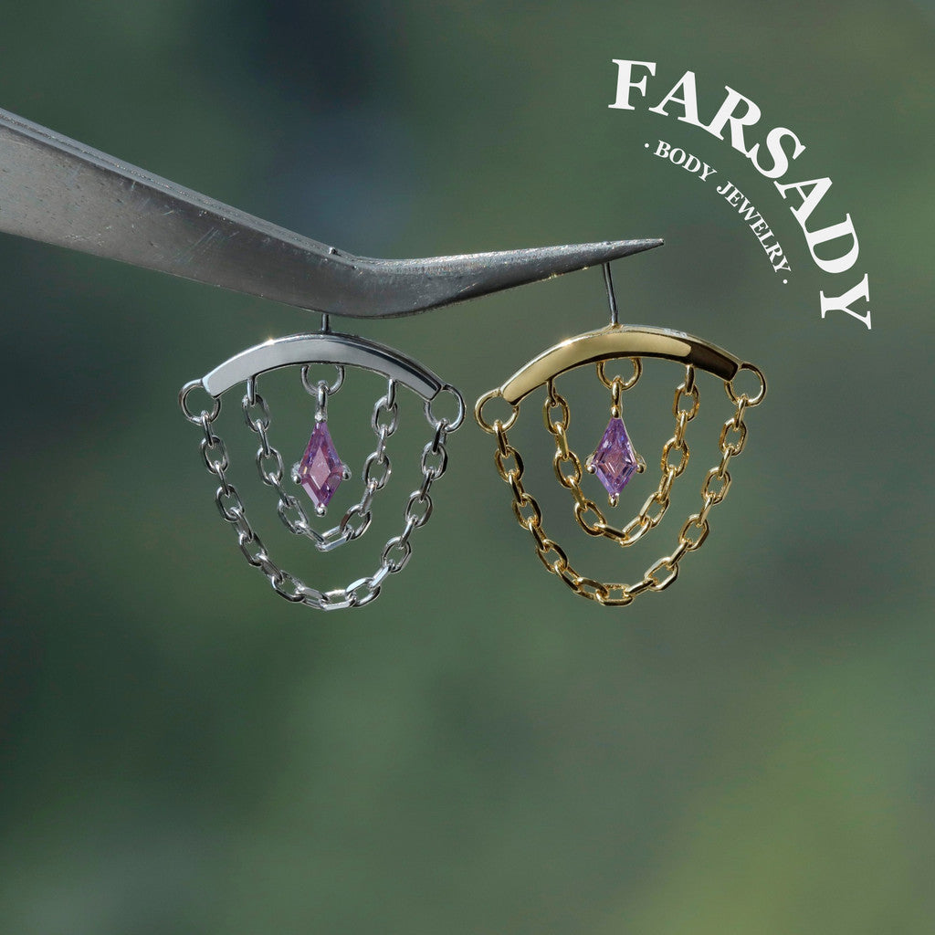 Double Veil - 925 Silver Threadless Stud / Fits Vertical Helix Hidden Rook Earring