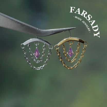 Double Veil - 925 Silver Threadless Stud / Fits Vertical Helix Hidden Rook Earring